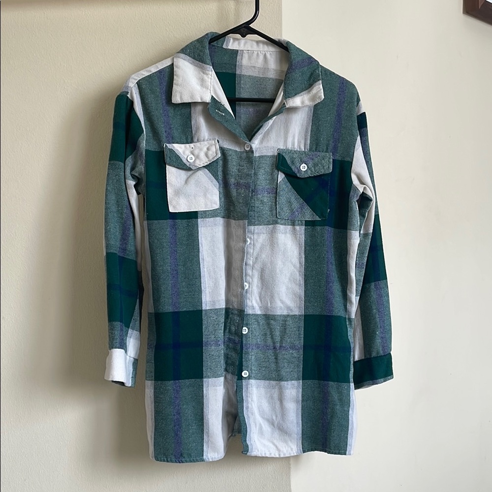 Plaid Button Down Shirt - Green and White